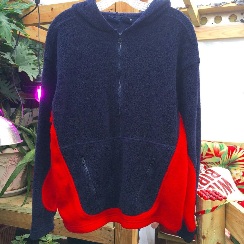 Vintage Sportrax Navy-Red Fleece Zip Up Pullover, XL